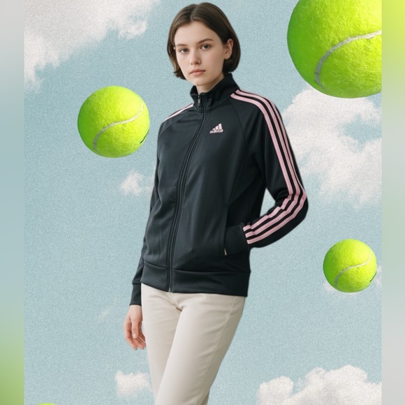 Adidas Women's Black Bomber Jacket with Pink Accents - Picture 4 of 9